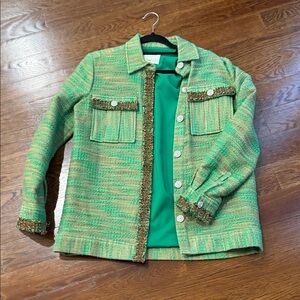 L'AGENCE Green Tweed Blazer with Textured Trim